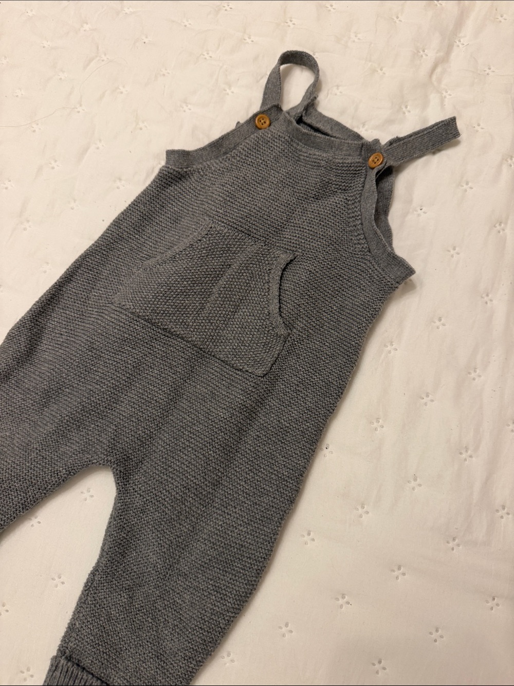 Cozy Gray Knit Kids Overalls with Front Pocket